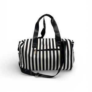 Alice + Olivia Duffel Bag Positano Stripe Travel Weekender Black & White Large